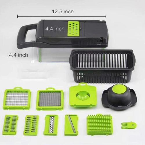 11 in 1 Multi-function Vegetable and Fruit Chopper Kitchen Diced Artifact Potato Shredded grater grater household potato chip sliced grater -Green